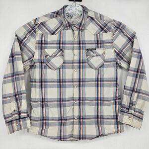 Third Army Shirt Mens Large Western Pearl Snap‎ Denim Cowboy Rancher Plaid